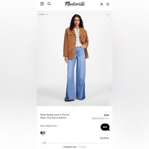 Madewell - Wide-Sweep Jeans in Parson - NWT